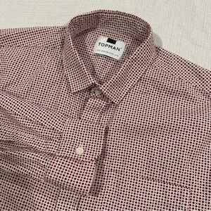 Topman Men's Medium Burgundy Red & White X O Pattern Print Button Down Shirt